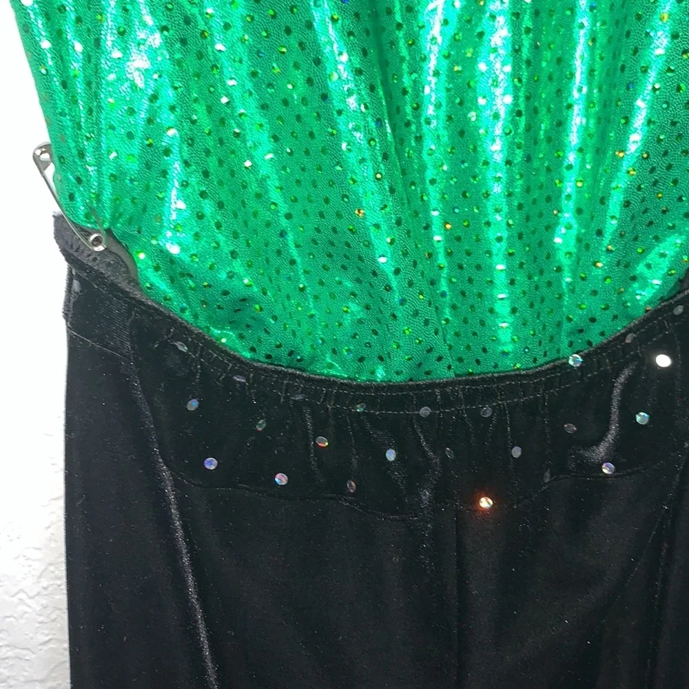 A Wish Come True Yeah! Green Black Leotard Pant Dance Costume Set Girls LC 12-14